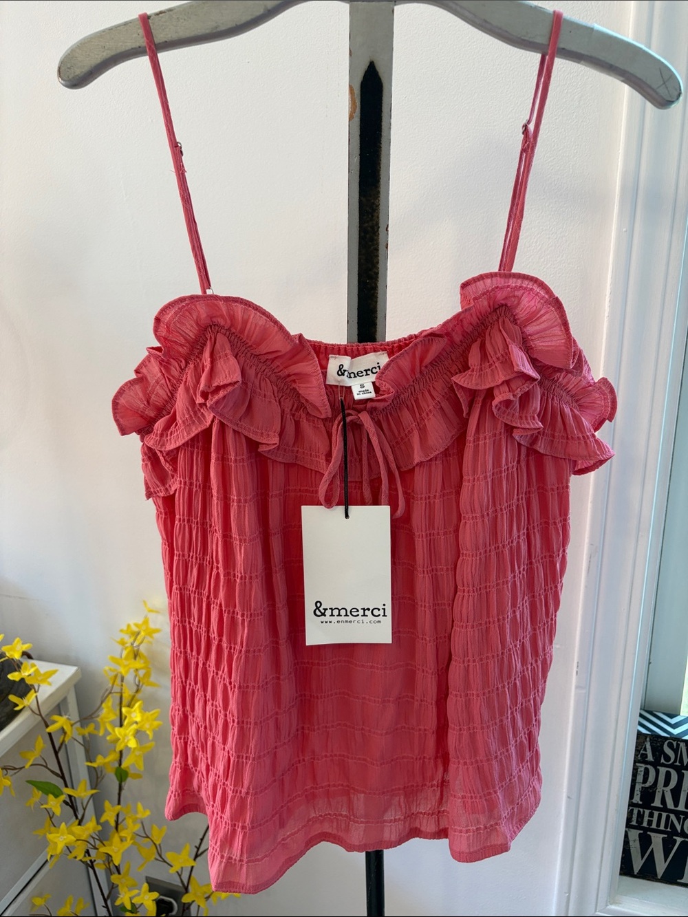 &merci Pink Ruffled Smocked Camisole